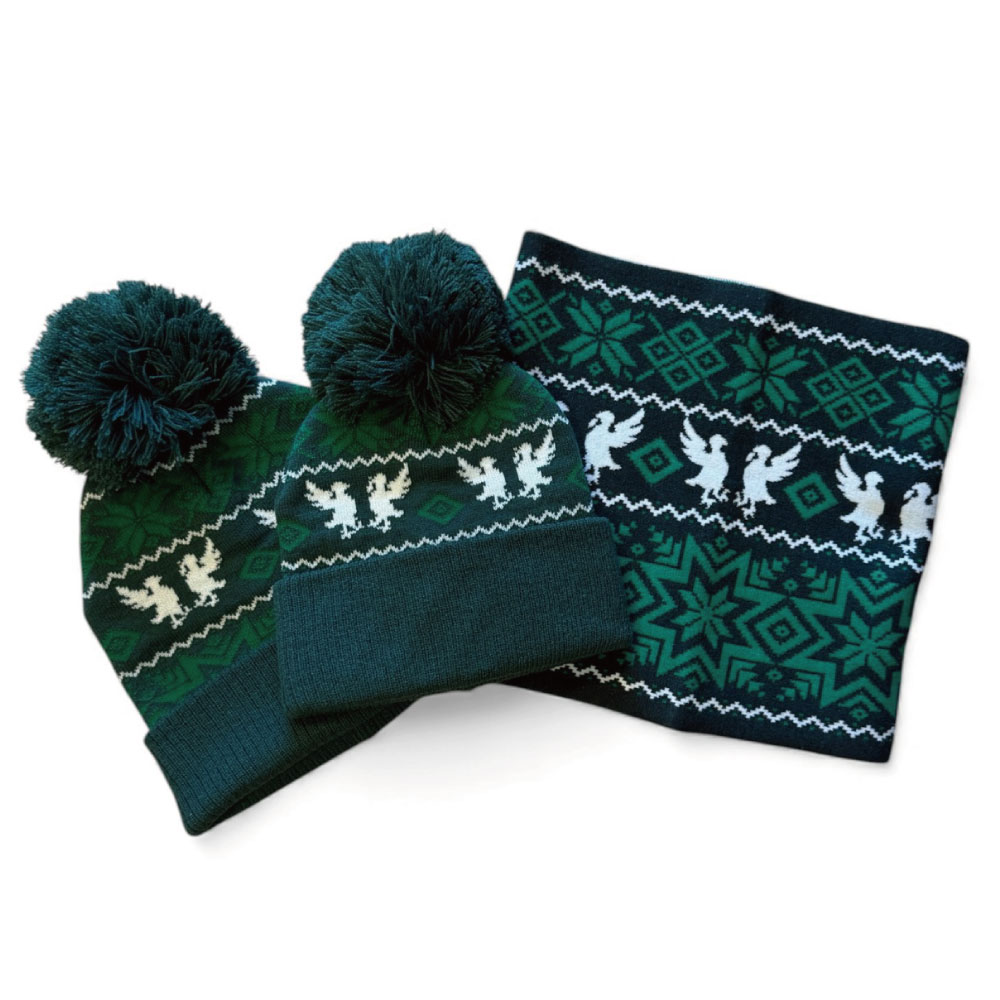 雷鳥柄ノルディック　ポンポンニットキャップ(大人)